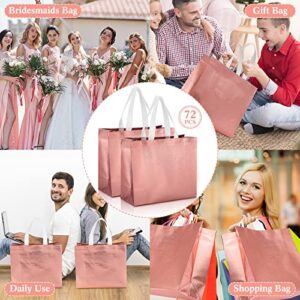 72 Pack Reusable Gift Bags with Handles Glossy Reusable Grocery Bags Tote Bags for Wedding Bridesmaid Birthday Christmas(Rose Gold)