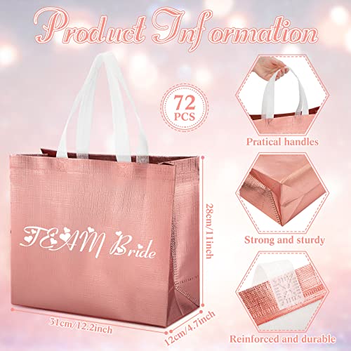 72 Pack Reusable Gift Bags with Handles Glossy Reusable Grocery Bags Tote Bags for Wedding Bridesmaid Birthday Christmas(Rose Gold)