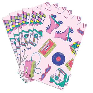 CENTRAL 23 Retro Wrapping Paper - Pink Birthday Gift Wrap - 6 Pcs of Girls Birthday Wrapping Paper Sheets - Radio Polaroid Roller Blades - 90's 80's Theme - Comes With Stickers