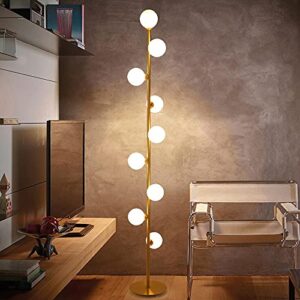 jiuzhuo mid-century floor lamps modern 62” led gold 9-light tree floor lamp with white glass globe for living room