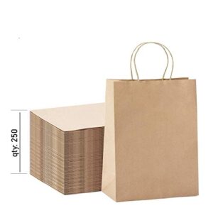 [250 pack] heavy duty 10×13 kraft paper bags 250 pc 10x5x13 kraft paper bags brown paper bags brown gift bags kraft shopping bags kraft retail bags paper gift recycled paper bags kraft paper bags with handles bulk