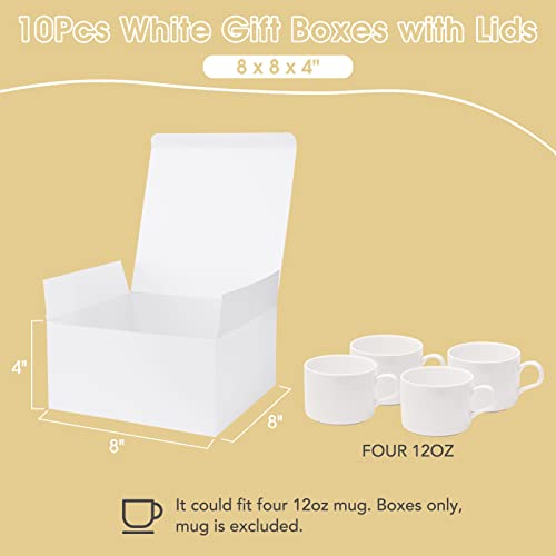 MESHA 8x8x4inches Small Gift Boxes With Lids for Presents,10Pcs Bridesmaid Proposal Box for Gifts,Small White Boxes for Gifts, Paper Wedding Favor Boxes,Birthday Gift Box Bulk, Party Favor Boxes