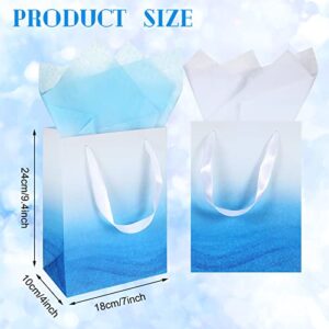 Jeyiour 24 Pcs Ombre Bags Bulk with 48 Pcs Tissue Paper, 9 x 7 x 4 Inch, Christmas Glitter Paper Wrap Bag, Packaging for Wedding Birthday Party Favor (Blue)