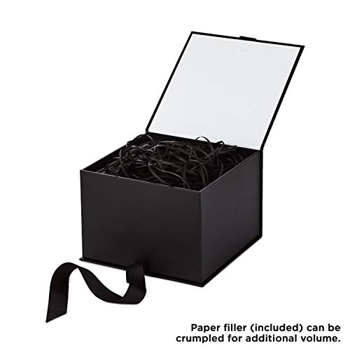 Hallmark 7" Large Black Gift Box with Lid and Shredded Paper Fill for Christmas, Hanukkah, Fathers Day, Graduations, Weddings, Birthdays, Grooms Gifts, Engagements, 1 Count (Pack of 1)