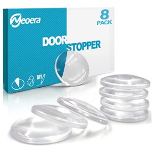 neoera door stopper wall protector (clear, 8pack)-quiet, shock absorbent gel – adhesive reusable bumper protector, wall shield & silencer for door handle, soft rubber round door stop 1.57 inch