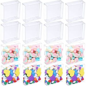100 pack clear boxes for favors plastic clear gift box transparent clear treat boxes candy boxes clear cookie boxes for wedding party baby shower birthday halloween christmas (4 x 4 x 1.2 inch)