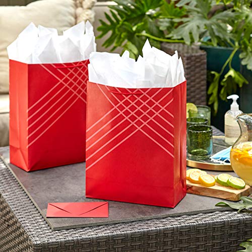 Hallmark 14" Extra Large Red Gift Bags (Pack of 3) for Christmas, Holidays, Birthdays, Graduations, Mother's Day, Father's Day, Valentine's Day, Baby Showers, Weddings
