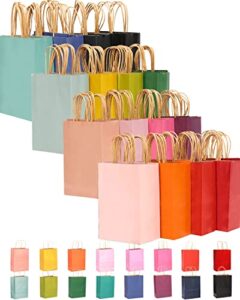 32-packs paper bags with handles bulk 8.26″×6″×3.15″ small gift bags 16 different senior color bags multiple uses（small size）