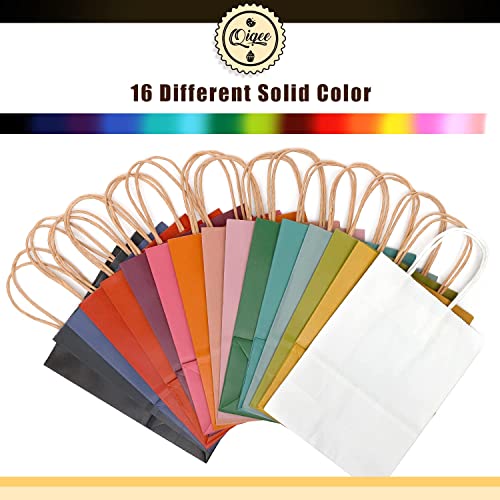 32-Packs Paper Bags with Handles Bulk 8.26"×6"×3.15" Small Gift Bags 16 Different Senior Color Bags Multiple Uses（Small Size）