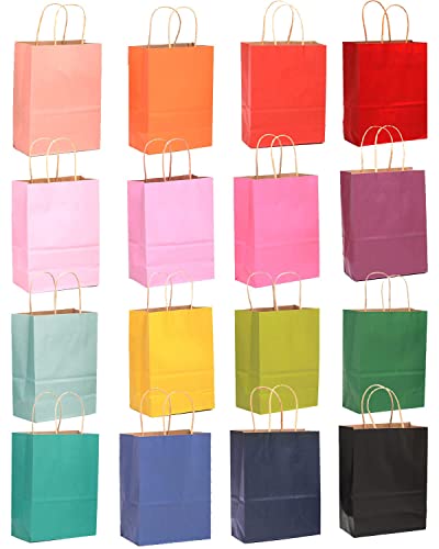 32-Packs Paper Bags with Handles Bulk 8.26"×6"×3.15" Small Gift Bags 16 Different Senior Color Bags Multiple Uses（Small Size）