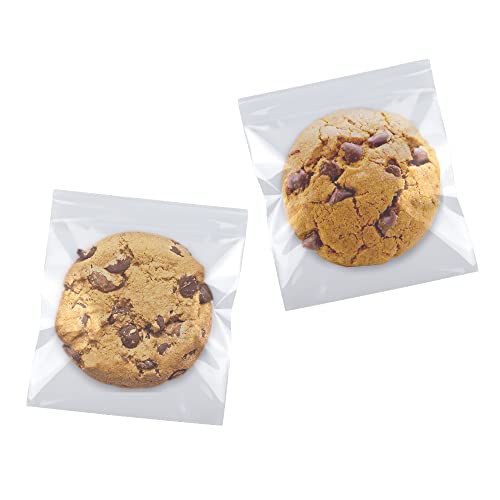 Cookie Bags Cellophane Bags Clear Cellophane Treat Bags for Cookies, 5x6 Inch Individual Cookie Bags for Gift Giving Packaging, 100PCS Plastic Self Adhesive Cookie Wrappers Candy Bags Cookie Gift Bag