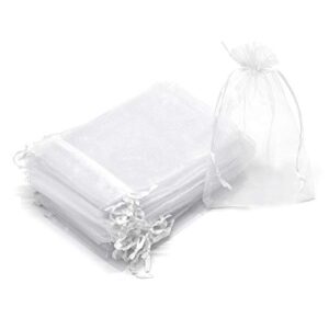 dealglad 50pcs white organza bags 3×4 inch, sheer wedding party favor bags with drawstring, jewelry gift bags christmas candy pouches