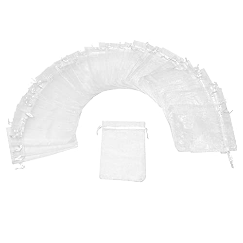 Dealglad 50Pcs White Organza Bags 3x4 Inch, Sheer Wedding Party Favor Bags with Drawstring, Jewelry Gift Bags Christmas Candy Pouches