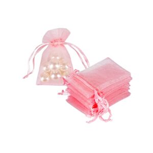 hrx package 100pcs tiny organza jewelry bags 2×3 inch, little pink mesh drawstring gift pouches for candy sample party favors
