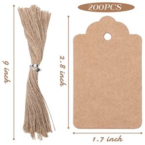 200PCS Kraft Paper Gift Tags with String, Blank Gift Bags Tags Price Tags(Brown)