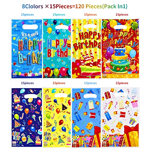 HABILE 120 plastic birthday party gift bags, thick gift bags with handles, and shiny plastic party candy bags, suitable for various holiday parties