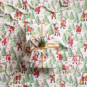 Caspari Woodland Santa Gift Wrapping Paper - Two 30 in. x 8 ft. Rolls