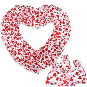 50 pieces valentine’s day candy bags heart wrapping paper drawstring gift bags for valentine’s day party supplies
