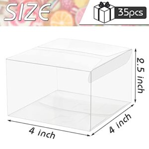 VGOODALL 35PCS 4x4x2.5 Inches Clear Favor Boxes,Transparent Cube Boxes PET Boxes for Wedding, Party,Cookie Boxes, Mini Cake Boxes, Dessert, Pastry, Small Treat Boxes