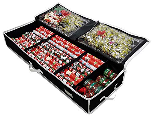 Gift Wrap Storage Organizer - Easily organize Wrapping Paper, Ribbons, Bows, Scissors. Fits 18-24 Standard Rolls. Keeps Holiday Gift Supplies in Perfect Condition and Ready for Next Season. (Black)