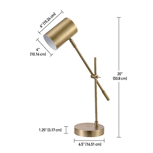 Globe Electric 52098 Pratt 20" Desk/Table Lamp, Matte Brass Finish, Adjustable Height, Balance Arm, in-Line Rocker On/Off Switch