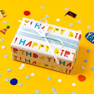 WRAPAHOLIC Birthday Wrapping Paper Roll - Happy Birthday Lettering and Polka Dots Design for Holiday, Party, Baby Shower - 3 Rolls - 30 Inch X 120 Inch Per Roll