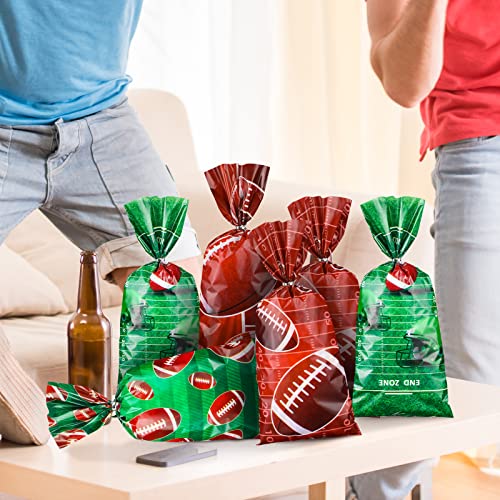 Jetec 100 PCS Football Cellophane Bags Football Gift Treat Bag Goodie Candy Bags with Ties Football Birthday Party Decorations Supplies for Football Theme Baby Shower Party Serves