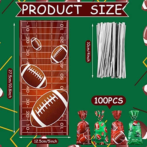 Jetec 100 PCS Football Cellophane Bags Football Gift Treat Bag Goodie Candy Bags with Ties Football Birthday Party Decorations Supplies for Football Theme Baby Shower Party Serves