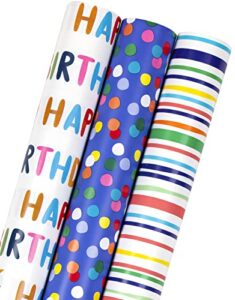 maypluss birthday wrapping paper roll – mini roll – 17 inch x 120 inch per roll – polka dots, stripes patterns (42.3 sq.ft.ttl)