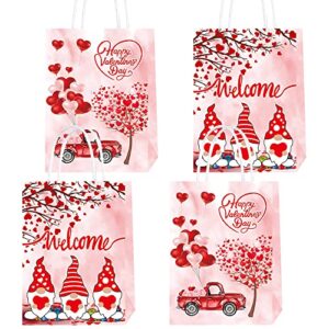 valentines day gnomes paper bags  12 pack valentine day gnomes gift bags for kids party valentine paper goodie bags valentine cookie candy bags with handles for valentine party decoration supplies