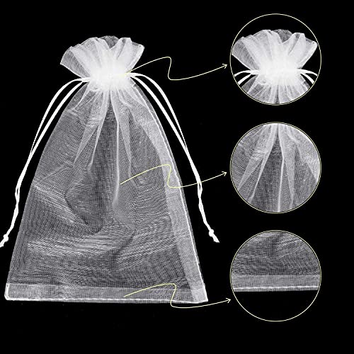 100PCS Premium Sheer Organza Bags, White Wedding Favor Bags with Drawstring, 5x7 inches Jewelry Gift Bags for Party, Jewelry, Festival, Makeup Organza Favor Bags,net gift bags,drawstring goody bags,Penetrating Light Fruit Protection Bags