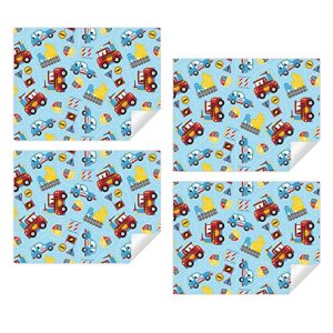 Red Fire Trucks and Police Car On Blue Wrapping paper for Boys Men Kids, Birthday Party Baby Shower Holiday Christmas Gift Wrap - Folded Flat 30 x 20 Inch - 4 Sheets