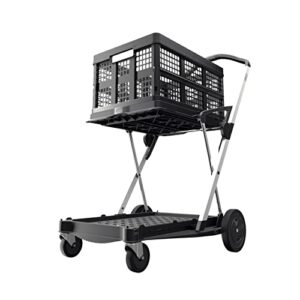 clax® multi use functional collapsible carts | mobile folding trolley | shopping cart with storage crate (black)