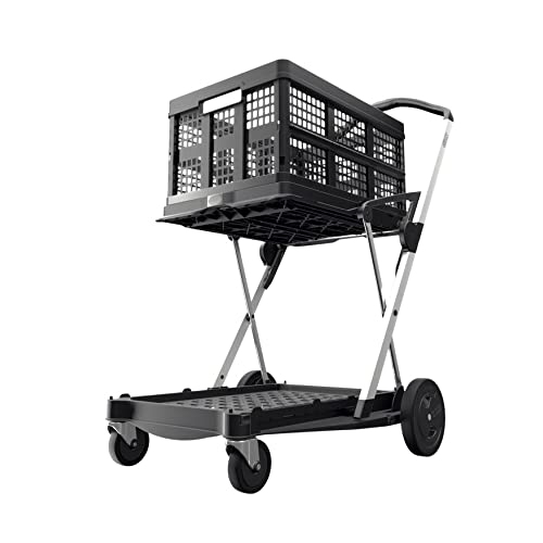 CLAX® Multi use Functional Collapsible carts | Mobile Folding Trolley | Shopping cart with Storage Crate (Black)