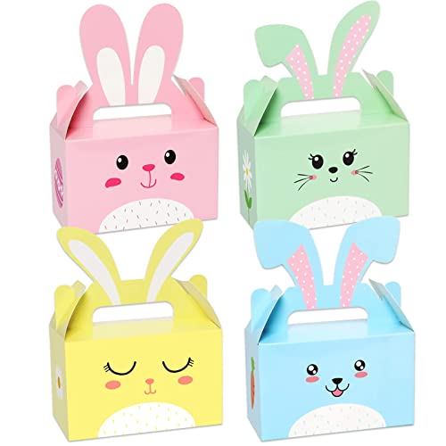 24 Pack Easter Treat Boxes Happy Easter Party Favor Boxes Bunny Eggs Gift Box with Handle Easter Basket Containers Candy Goodies Box for Kids Home School Classroom Party Favor Decorations Supplies