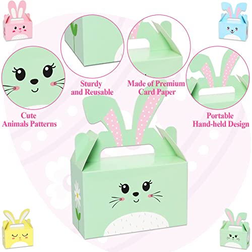 24 Pack Easter Treat Boxes Happy Easter Party Favor Boxes Bunny Eggs Gift Box with Handle Easter Basket Containers Candy Goodies Box for Kids Home School Classroom Party Favor Decorations Supplies