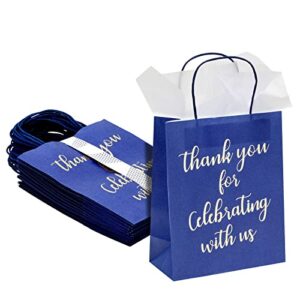 sparkle and bash medium thank you gift bags with 24 white tissue paper sheets (navy blue, 24 pack)