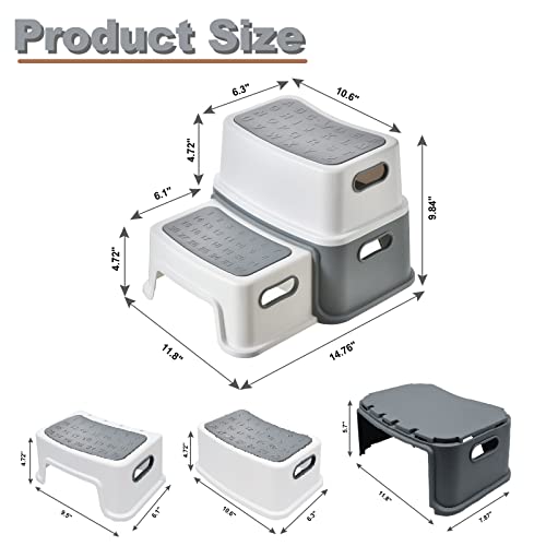 Step Stools for Kids, Toddler Step Stool for Bathroom Sink, 2 Step Stool for Toddlers, 11.8(L) X14.76(W) X9.87(H) Slip Resistant Grey 1 Pack