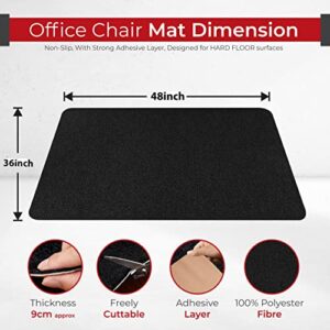 TEEPRO Office Chair Mat for Hardwood & Tile Floor, 48"x36" Computer Gaming Rolling Chair Mat, Multipurpose Low-Pile Rug, Large Anti-Slip Floor Protector for Home & Office (Black)