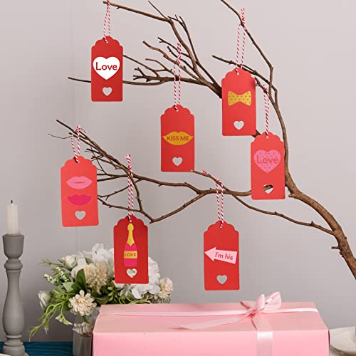 360 Pcs Valentine's Day Gift Tags Red Kraft Paper Gift Tags Valentine’s Day Hanging Gift Label Tags Red Name Price Tags with String for Wedding Birthday Party Gift Wrapping Decorations,2 x 4"
