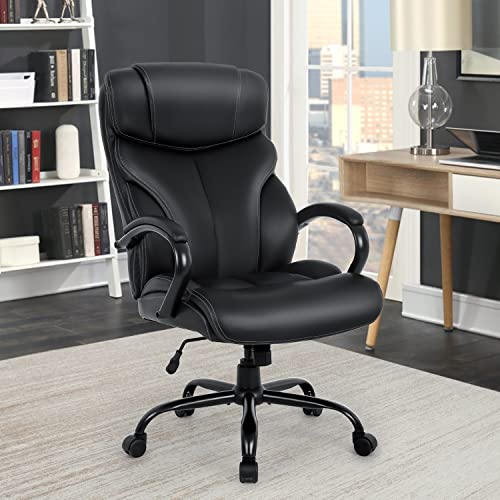 Office Chair Big and Tall 500lbs Wide Seat Desk Chair with Lumbar Support Arms High Back PU Leather Executive Task Ergonomic Computer Chair for Back Pain (Black)
