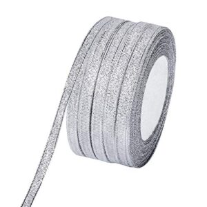 molshine 125yard(5rolls) silver organza ribbons shimmer sheer thin glitter ribbon for diy,crafts,gift wrapping,christmas decorative width:6mm(1/4inch)