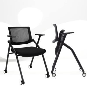 [2 pack] stackable conference room chairs with wheels and paddle, ergonomic mesh back and arms for meeting, conference, reception, training room & home office desk folding chairs