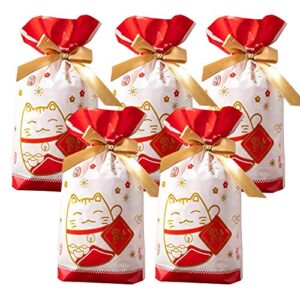 enjonar 24pcs treat bags party favor bags lucky cat gift bags plastic drawstring bags candy bags goodies bags gift wrapping bags for birthday wedding baby shower bridal shower holiday party
