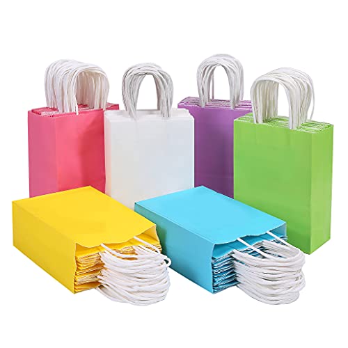 Kraft Paper Bags Rainbow Party Favor Gift Bags 6 Colors with Handles for Wedding, Baby Shower, Birthday Party Supplies (60)