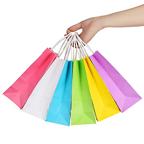 Kraft Paper Bags Rainbow Party Favor Gift Bags 6 Colors with Handles for Wedding, Baby Shower, Birthday Party Supplies (60)