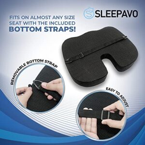 Sleepavo Memory Foam Cooling Gel Seat Cushion for Office Chair - Back & Butt Pillow for Sciatica Tailbone Coccyx Hip Pain Relief for Gaming, Car & Airplane - Padded Lumbar Support Pillow for Coxyx
