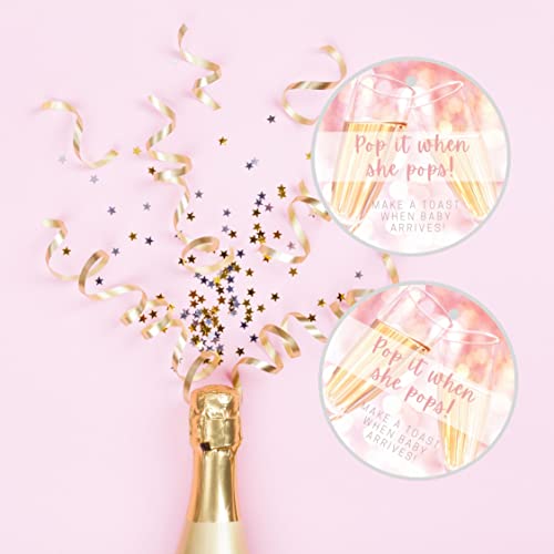 Crafters Cup Pop It When She Pops Champagne Tag | 30 Pack | 2.5'' inch Circle Tag with Pre-Cut Hole | Baby Shower Party Favor Tag | Pink Champagne Design for Baby Girl (Pop It Tag Pink), POP-CH-P-18