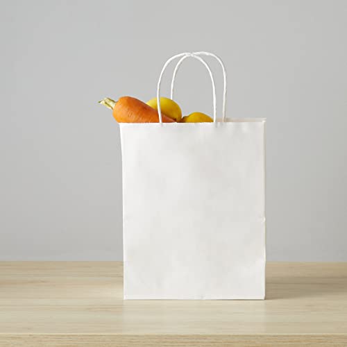 Amazon Basics Kraft Paper Bags with Handles 8x4.75x10 White, 25pack