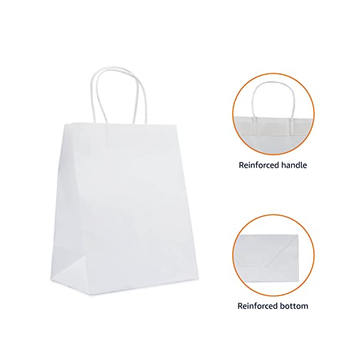 Amazon Basics Kraft Paper Bags with Handles 8x4.75x10 White, 25pack